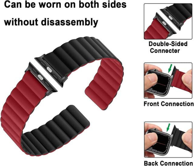Detalle de Anlinser Magnetic Straps double-sided reversible silicone band for Apple Watch 49/46/45/44/42/41/40mm (Red/Black)