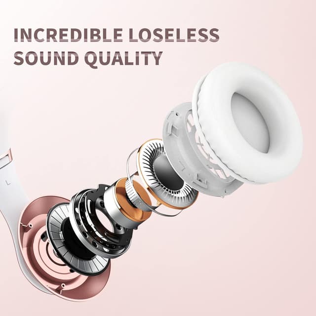 Detalle 2 de Uliptz kabellose Bluetooth-Over-Ear-Kopfhörer mit Mikrofon (65 Std. Spielzeit, 6 EQ-Modi, faltbar) – Roségold