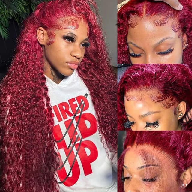 Detalle de bobili 30 Inch 99J Burgundy Deep Wave 13x6 HD Lace Front Human Hair Wig