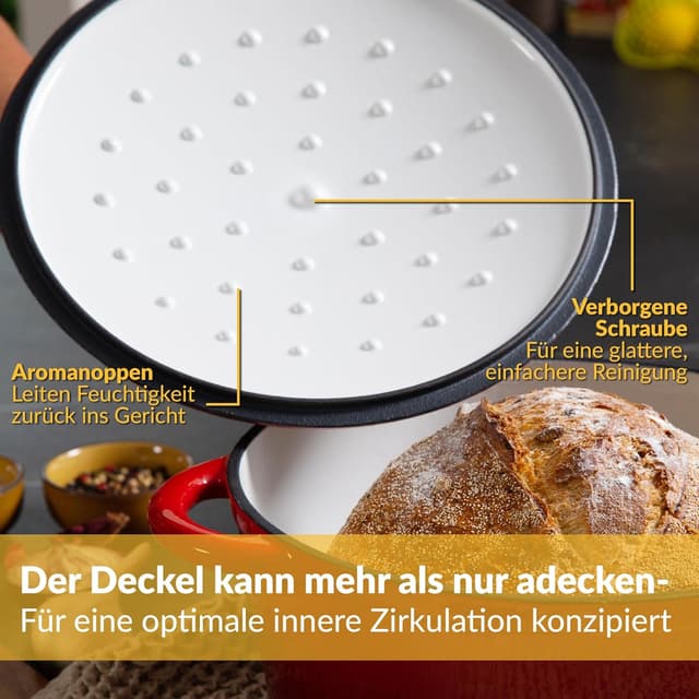 Detalle de Gusseisen Topf 26 cm (4,7 L) emailliert – Schmortopf mit Deckel, induktionsgeeignet