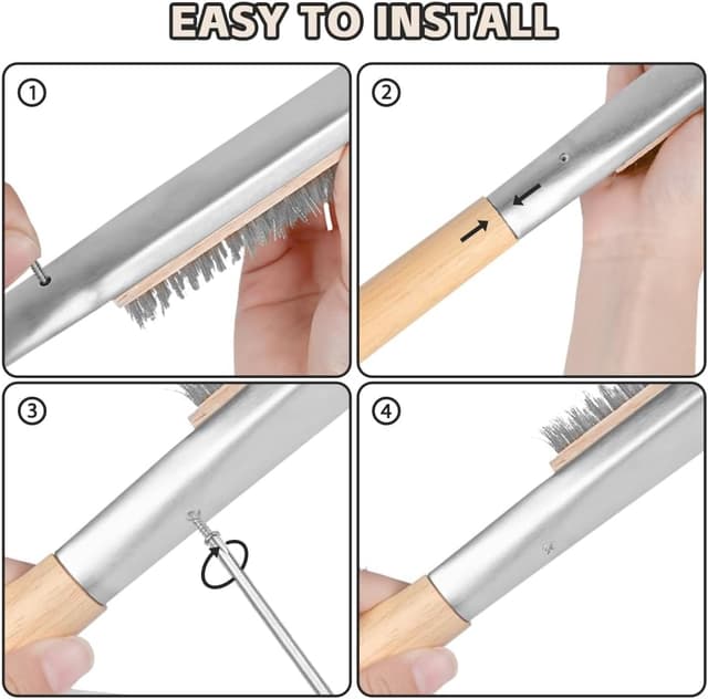 Detalle 2 de OFFCUP Spazzola da forno per pizza con raschietto, 56 cm (setole in acciaio inox e manico in legno)