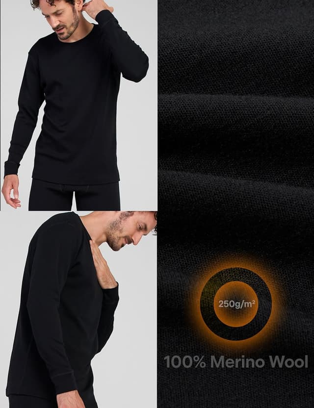 Detalle de LAPASA 100% Merino Wool Men’s Base Layer Top (Long Sleeve) – Thermal Underwear for Winter Sports