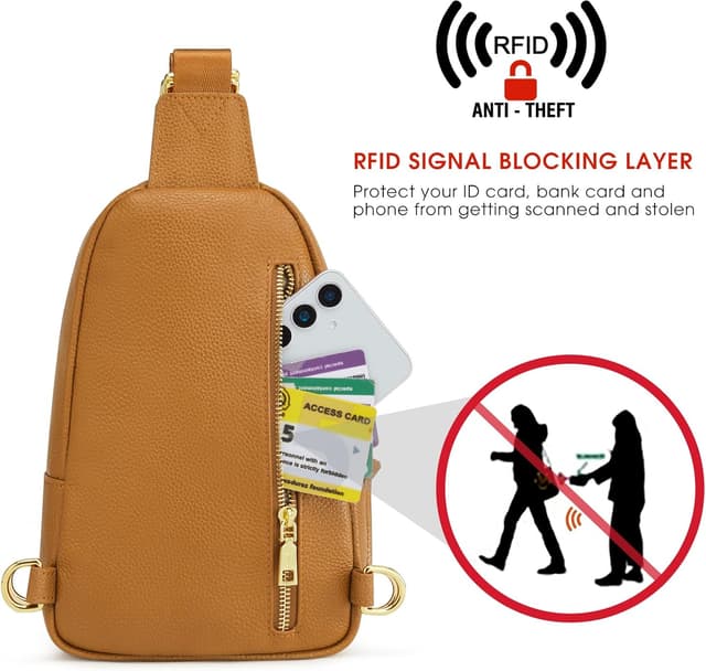 Detalle de Kattee sac à bandoulière pour femme en cuir grainé avec blocage RFID