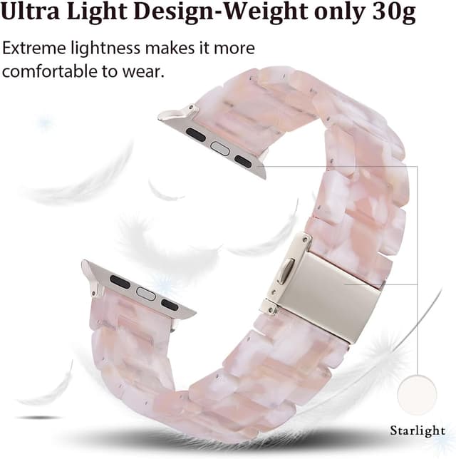 Detalle de V.R.HOPE Modern Resin Straps for Apple Watch (Pink Floral - Starlight) for 42mm, 44mm, 45mm, 46mm & 49mm