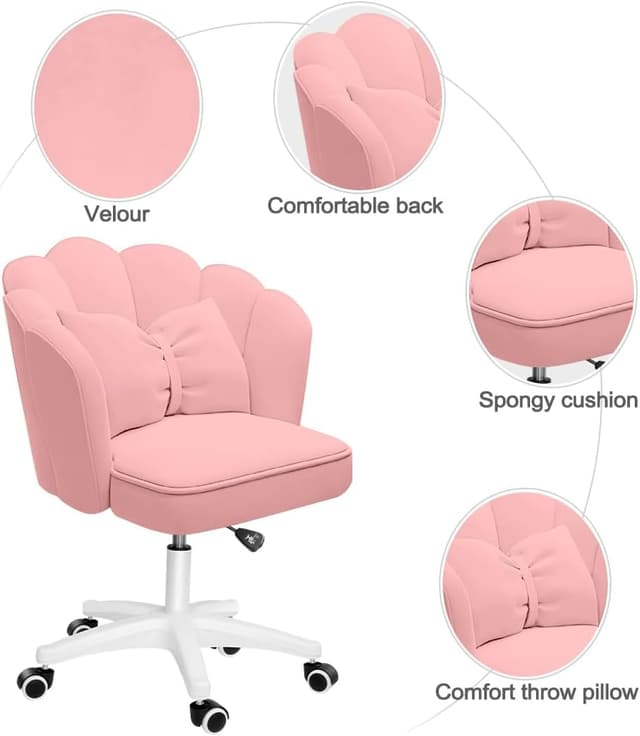 Detalle de XUEGW Schreibtischstuhl mit Samtbezug, Blütenblatt-Design und Schleifen-Kissen