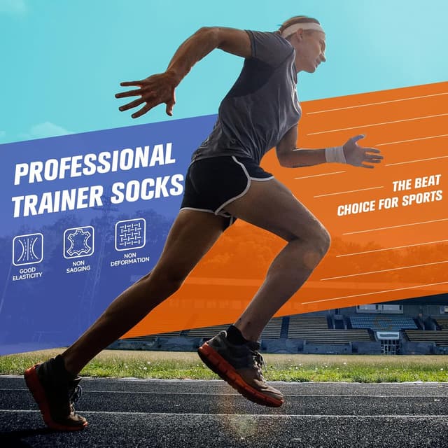 Detalle 2 de Benirap Mens Tranier Socks cushioned running socks (6 pairs) — breathable cotton trainer socks with anti-blister design