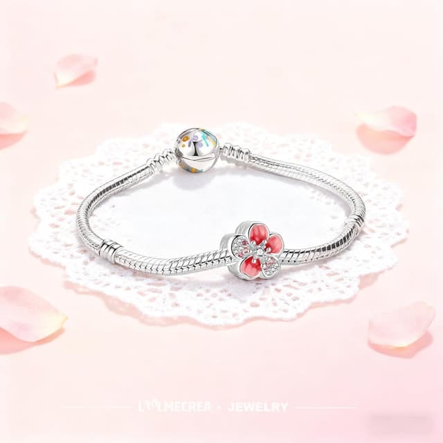 Detalle 2 de LMLMECREA Charms Anhänger aus 925 Sterling Silber (Pfirsichblüte) für europäische Armbänder