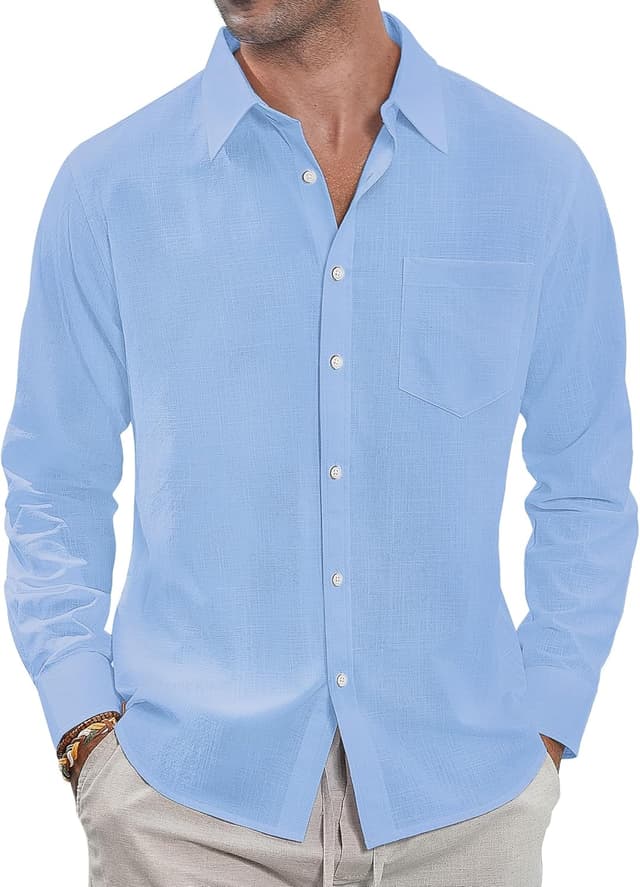 Detalle de J.VER Leinenhemd Herren – Langarmhemd Regular Fit mit Button-Down und Brusttasche (Baumwolle/Leinen)