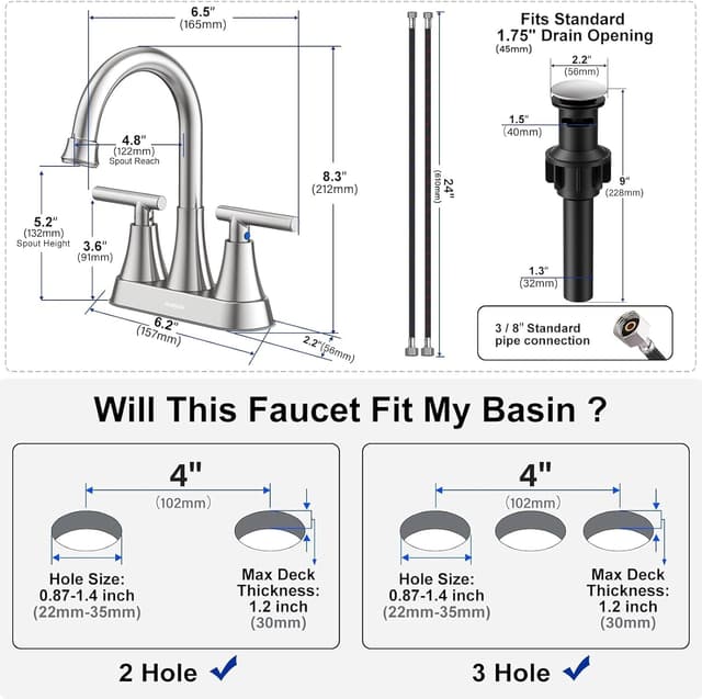 Detalle de Hurran Bathroom Faucet 4 inch Centerset