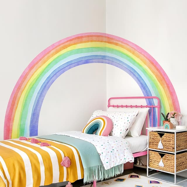 Detalle de Large Rainbow Wall Stickers (83" x 43") Watercolor Half Rainbow Vinyl Peel and Stick Mural