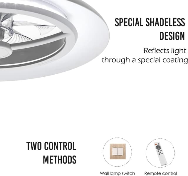 Detalle de BKZO LED-Deckenleuchte mit Ventilator (55 cm) – stufenlos dimmbar, 24 Geschwindigkeitsstufen, 3000–5500 K