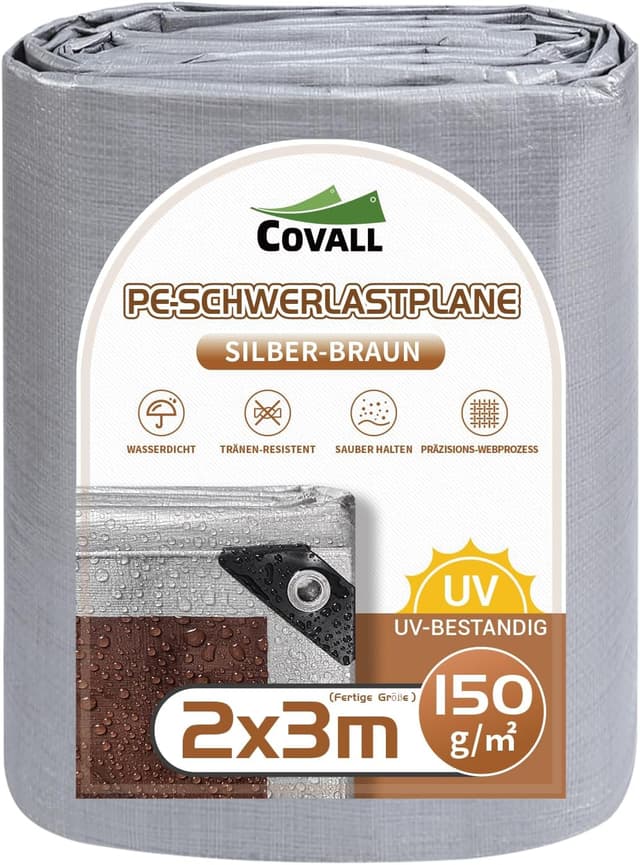 Detalle de COVALL Abdeckplane Fertigmaß 2x3 m mit Ösen – wasserdicht 150 g/m², UV-stabil und reißfest
