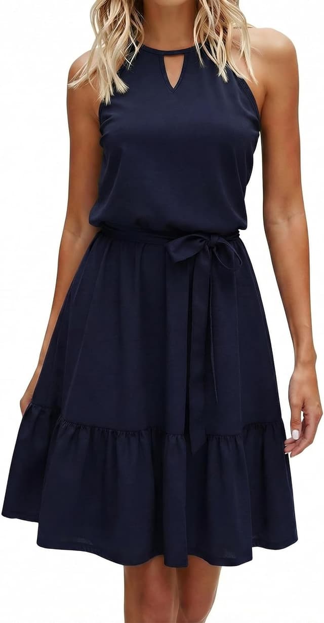 Detalle de Zeagoo Robe d’été femme sans manches à dos nu et poches, longueur genou