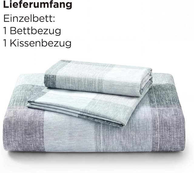 Thumbnail 6 de BEDSURE Wendebettwäsche 135x200 (2-teilig) mit Kissenbezug 80x80 – Blaues Buffalo-Karo mit Reißverschluss