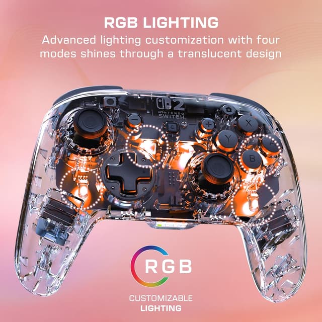 Detalle de Turtle Beach Afterglow Transparent Kabelloser RGB-Gaming-Controller (offiziell für Nintendo Switch 2) mit TMR-Thumbsticks