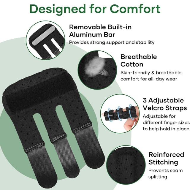 Detalle de EASICUTI Finger Splint (4-pack) for Trigger/Mallet Finger Support – Adjustable Aluminium Bar Brace, Black