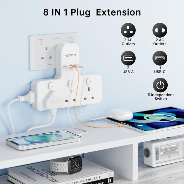 Detalle 2 de Multi Plug Adapter 3250W with 3 USB sockets 🔌