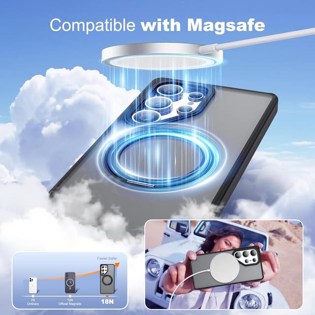 Detalle de Zalinbo for Samsung Galaxy S25 Ultra Case with 360° Rotatable Magnetic Ring Stand (Mag-Safe Compatible) - Black