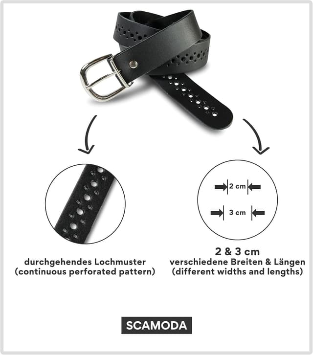 Detalle de SCAMODA Damengürtel aus Echtleder mit Lochmuster und silberner Gürtelschnalle – Made in Germany