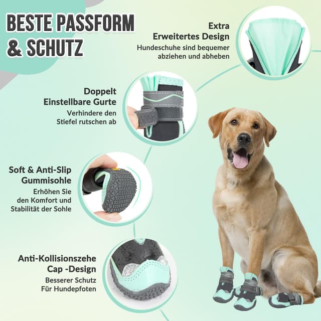 Detalle de SlowTon Hundeschuhe Pfotenschutz (4 Stück) – wasserdichte Outdoor-Schuhe mit reflektierendem Klettverschluss