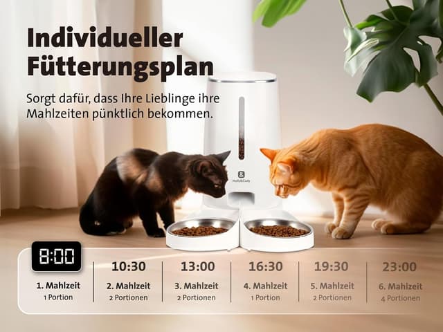Detalle de Molly&Cody Lucky Futterautomat für Katzen & Hunde mit 4-L-Behälter, Zeitplan und doppeltem Napf