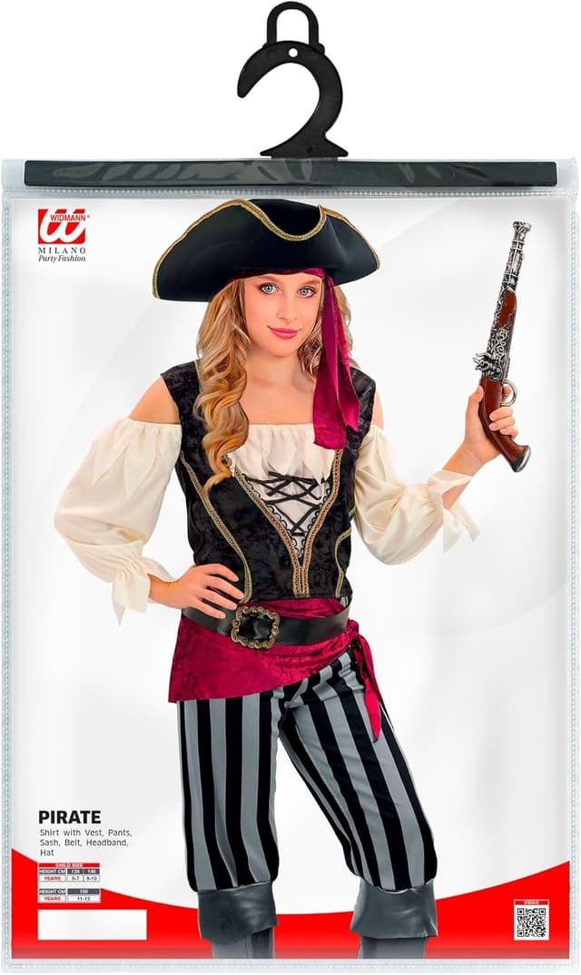 Detalle de W WIDMANN MILANO Party Fashion Piratin-Kostüm Kinder, 6-teilig – mit Zubehör für Halloween & Karneval