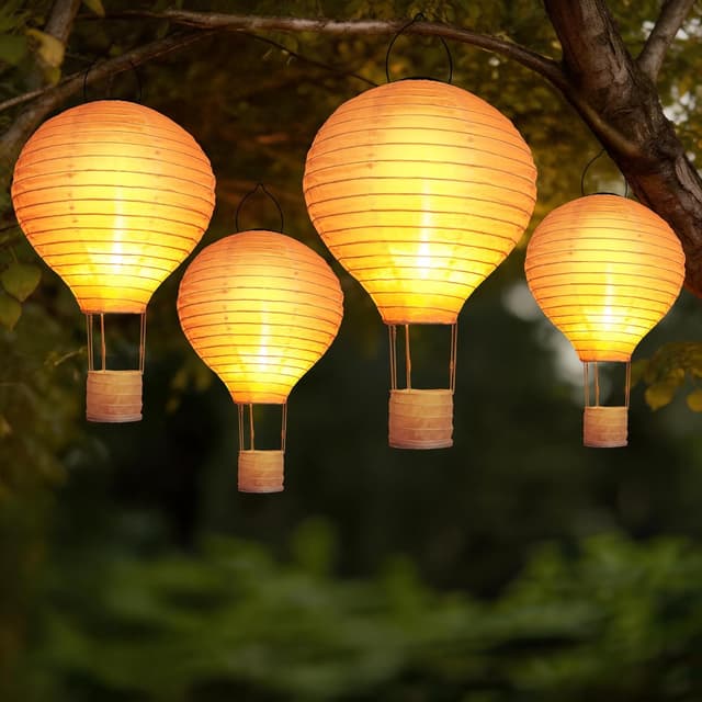 Detalle de Qedertek Solarlampen für außen – hängende Lampions im 4er-Set (30 cm) mit flackernder LED „Flamme“