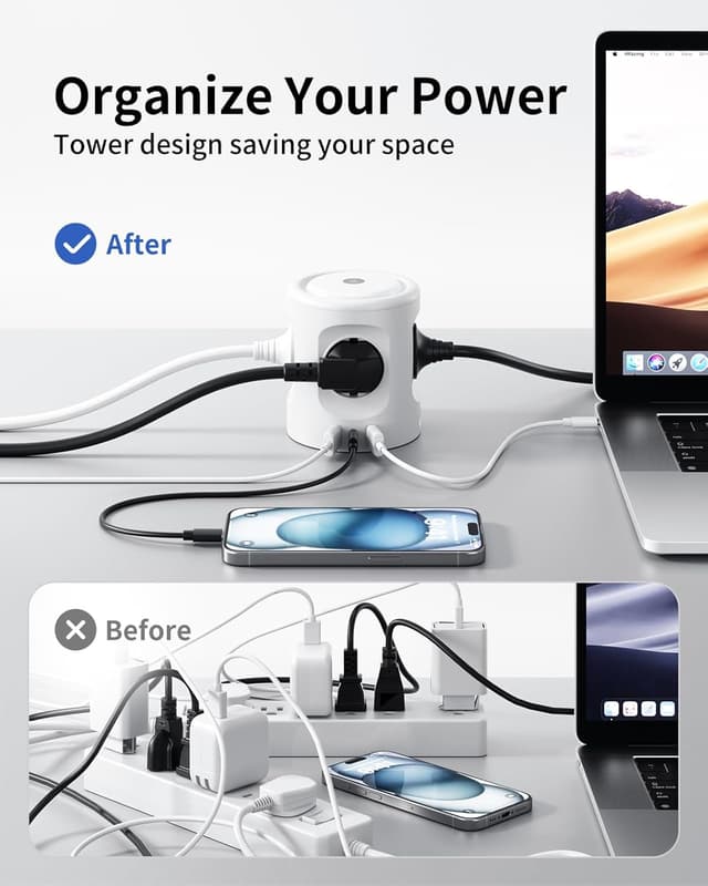 Detalle de Ciabatta multipresa con luce e 3 porte USB (USB-C + USB-A) 16A 2 m con interruttore, ciabatta a 4 scomparti Schuko