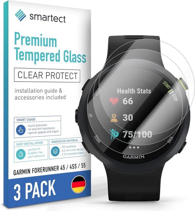 Detalle de smartect Vetro Temperato Clear (3 pezzi) per Garmin Forerunner 45 / 45s / 55, anti-graffio 9H, senza bolle