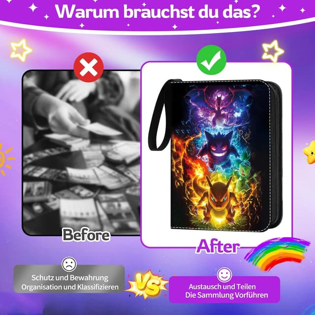 Detalle 2 de Sammelalbum für Karten – PU-Kartenhalter mit Reißverschluss, 50 Seiten (bis 400 Karten)