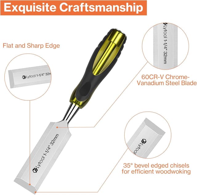 Detalle de Set de 5 ciseaux à bois Lytool avec pointes protégées (6, 12, 20, 24, 32 mm)