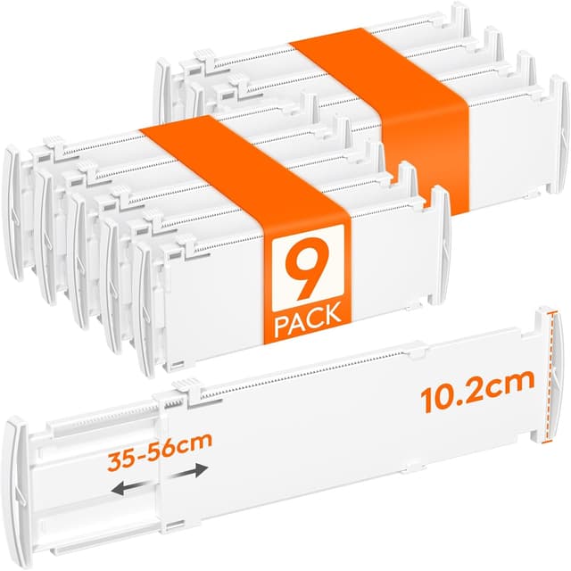 Detalle de Lifewit 9er Set verstellbare Schubladentrenner für Innenlänge 35–55 cm (Schubladen-Höhe ab 10,5 cm)
