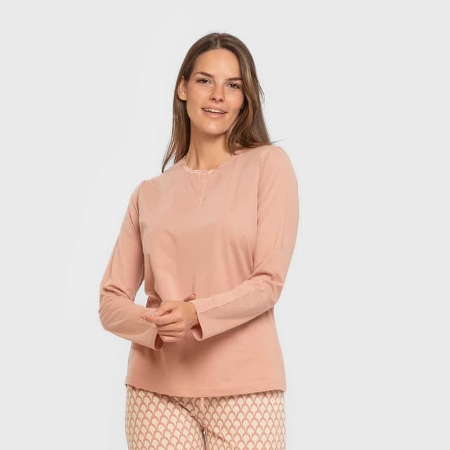 Detalle 2 de TRAMAS+ pigiama donna 100% cotone a maniche lunghe e pantalone lungo (2 pezzi)