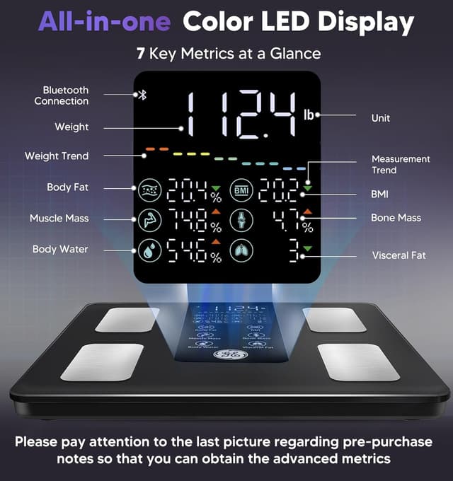 Detalle de GE smart body composition scale with 8 electrodes, Bluetooth, and Fit Profile app