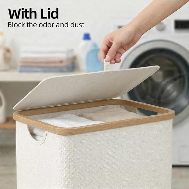 Detalle de efluky Slim Laundry Basket with Lid (Removable Bag) — Narrow 75L Hamper for Tight Spaces