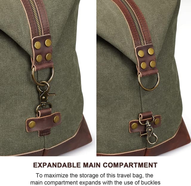 Detalle 2 de S-ZONE Reisetasche 60L Vintage Canvas Crazy Horse Leder-Trim Weekender (Unisex)