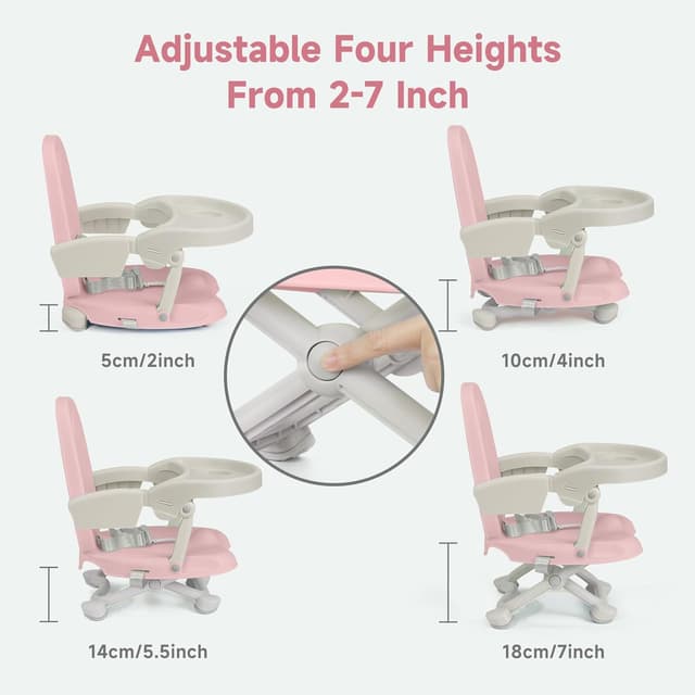 Detalle de YOLEO Réhausseur enfant pliable et portable (chaise haute bébé) rose, réglable en hauteur