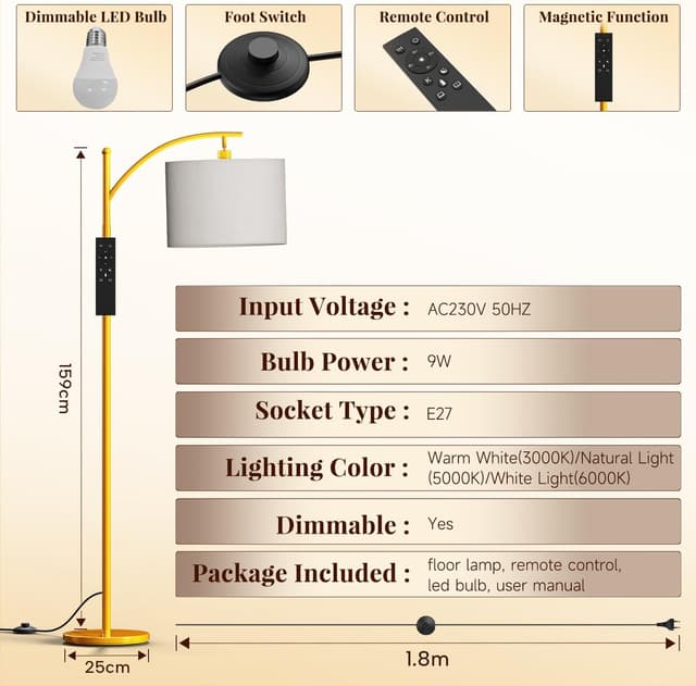 Thumbnail 6 de GLUROO Lampada da Terra con Telecomando e 3 cambiamenti di colore, dimmer continua per soggiorno e ufficio