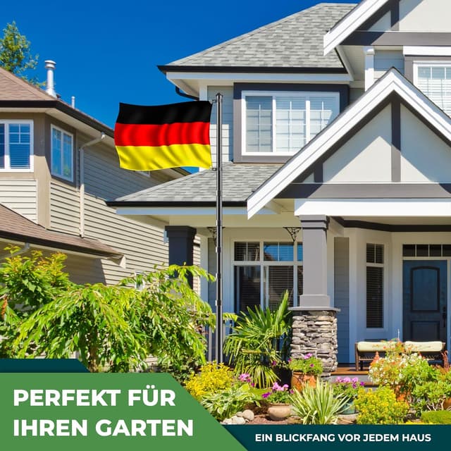 Detalle 2 de KESSER® Teleskop Fahnenmast aus Aluminium (6,30 m) mit Bodenhülse 60 cm – höhenverstellbar inkl. Deutschlandfahne, schwarz