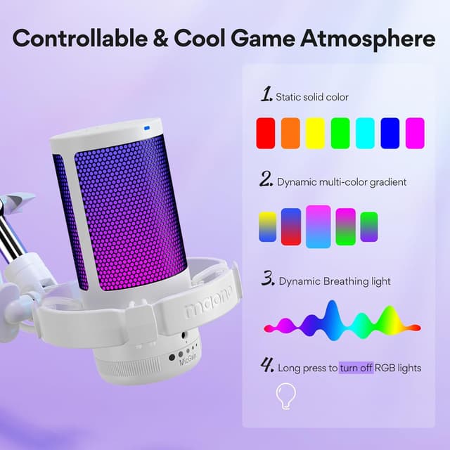 Detalle de MAONO DGM20S Gaming-USB-Mikrofon mit RGB, Noise-Reduction und Stummschaltung