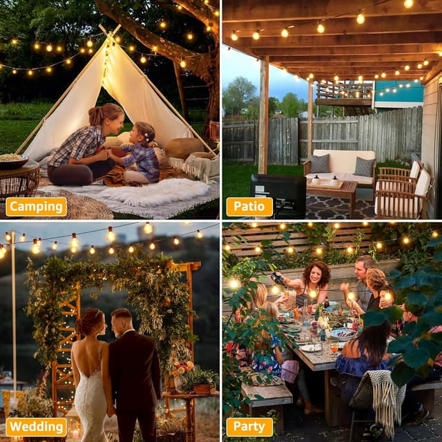 Detalle de Ollny Festoon Lights Outdoor 10m mains string lights with RF remote, timer and shatterproof G40 bulbs