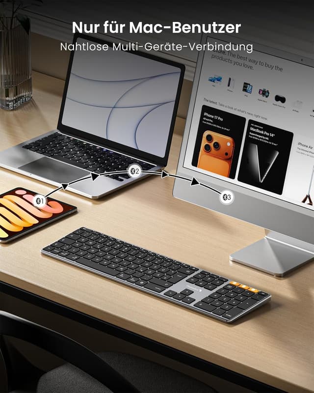 Detalle 2 de ProtoArc K110-A beleuchtete kabellose Tastatur für Mac (Full-Size, Aluminium, Bluetooth)
