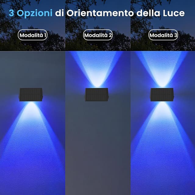 Detalle 2 de Delaiglow Set di 8 lampade solari da esterno Up & Down impermeabili IP67 con RGB e bianco caldo