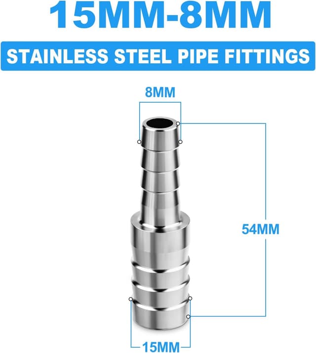 Detalle de ERGAOBOY 5-Pack 304 Stainless Steel Hose Barb Adapter (15mm to 8mm) for Water, Air & Fluid Connections