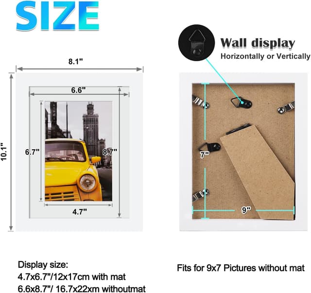 Detalle de EGOFINE 9x7 inch Photo Frames White Set of 4 (Solid Wood) for Table Top and Wall Mounting