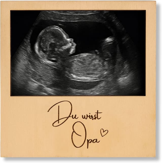 Detalle de Milaboo® Holzrahmen zur Schwangerschaftsverkündung „Du wirst Opa“ – Fotorahmen aus Naturholz für das Ultraschallfoto