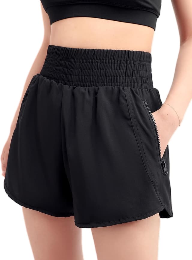 Detalle de Kefiyis Short de course femme taille haute 2 en 1 avec poche zippée à séchage rapide