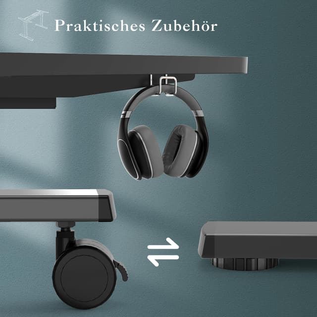 Thumbnail 6 de JUMMICO Dual-Motor Tischgestell höhenverstellbar mit USB & Kabelwanne (Schwarz) – elektrisch, auf Rollen