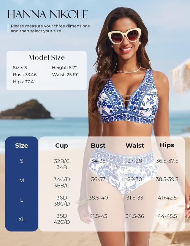 Thumbnail 6 de Hanna Nikole Women’s High Waisted Bikini Sets Floral Print, 2-Piece Cutout V-Neck Swimsuit