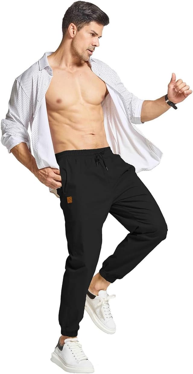 Detalle de JustSun Cargo Jogger Chino Trousers for Men with Elastic Waist, Drawstring and Pockets